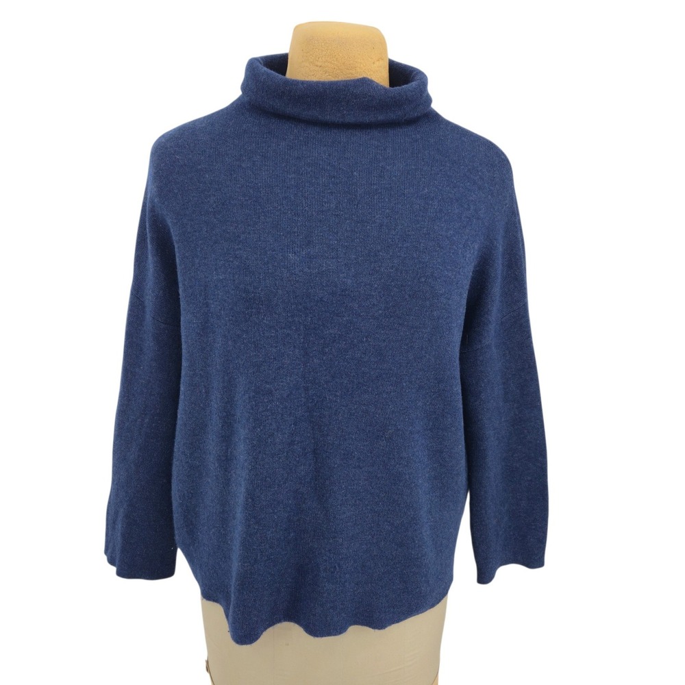 Vince Sweater Women M Blue Wool Cashmere Blend Mock Neck Pullover Minimalist